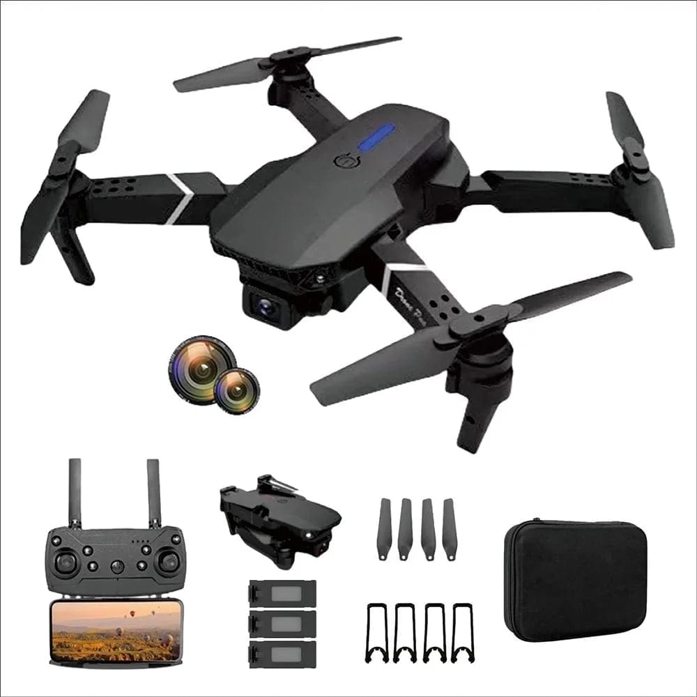 E88 Drone with HD Dual Camera 3 Batteries Headless Mode One Key Landing RC UAV Black