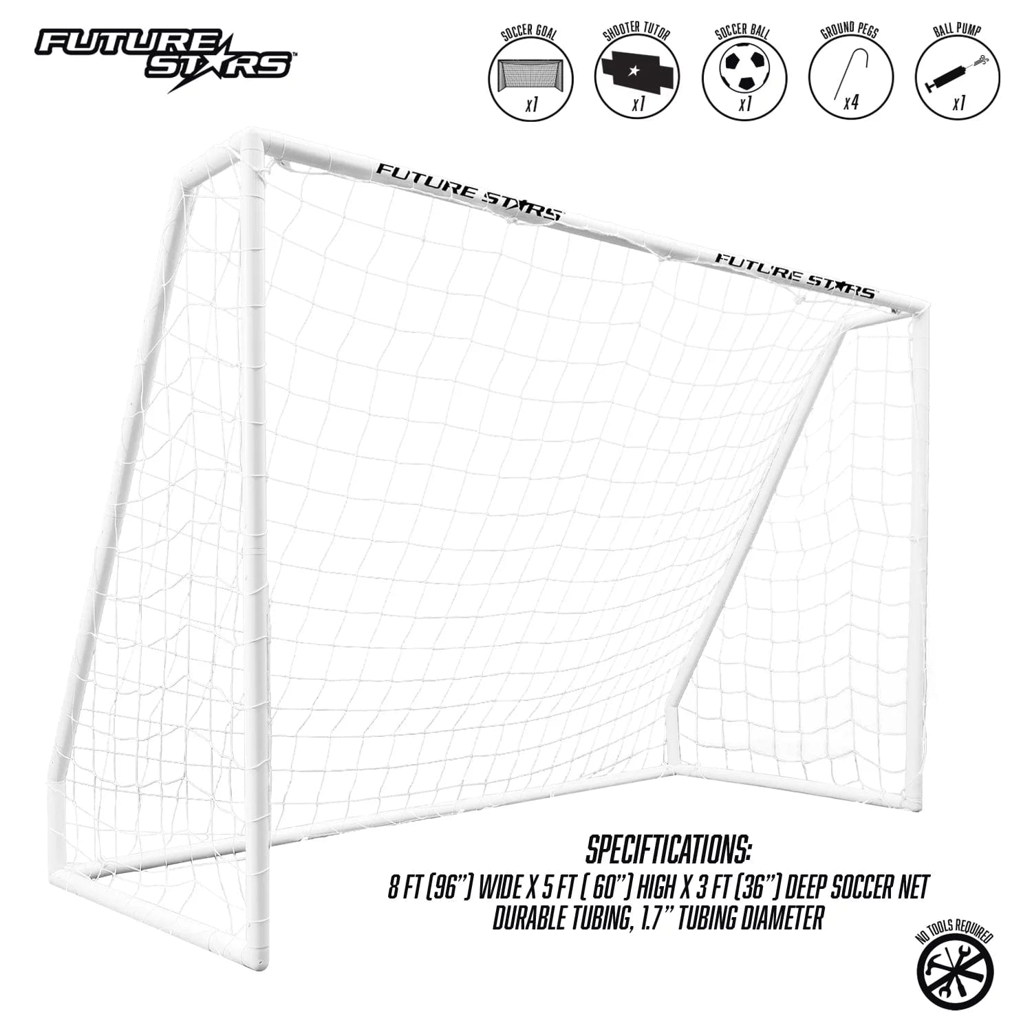 8Ft Soccer Goal Combo Set with Shooter Tutor, Official Size 5 Soccer Ball and Pump with Pin