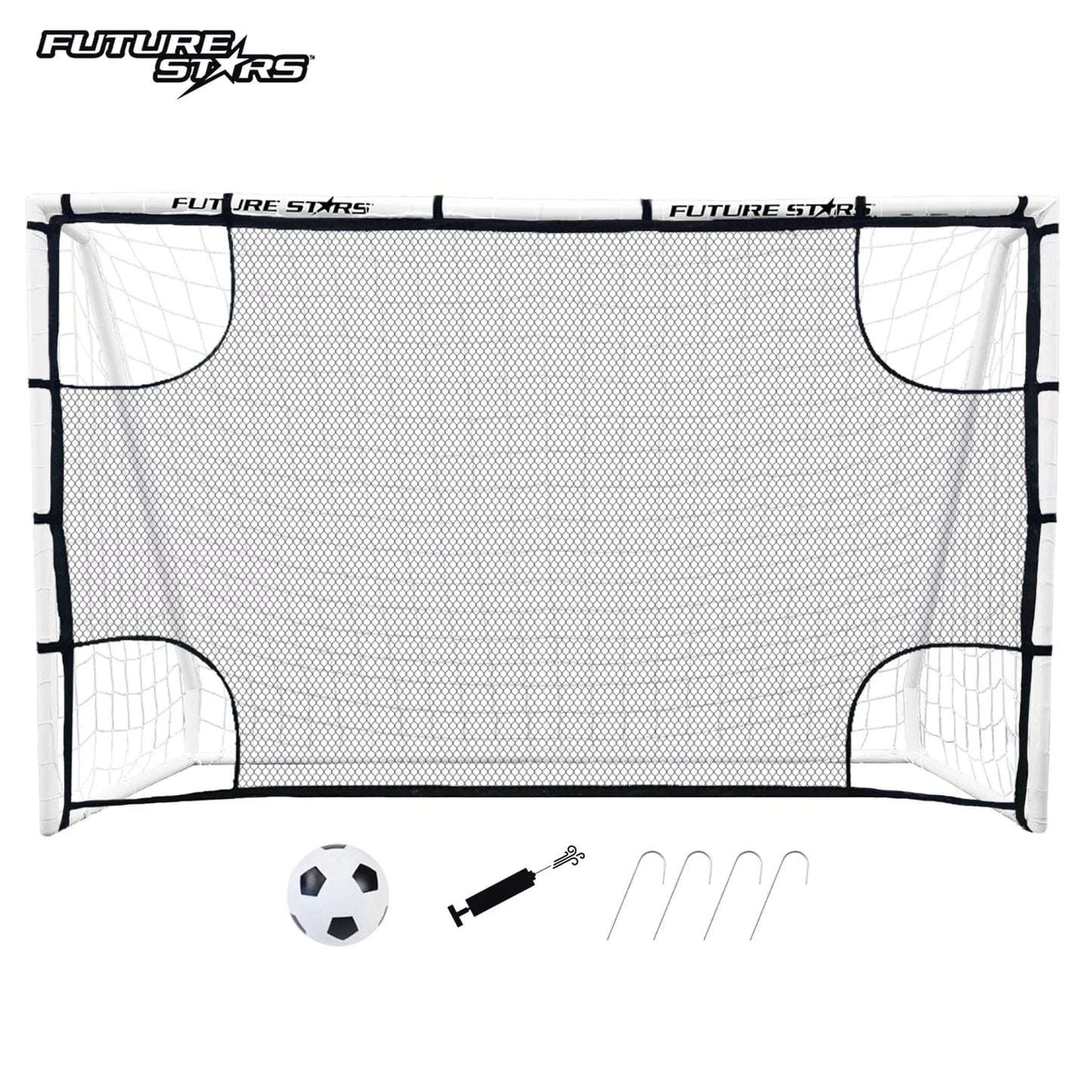 8Ft Soccer Goal Combo Set with Shooter Tutor, Official Size 5 Soccer Ball and Pump with Pin