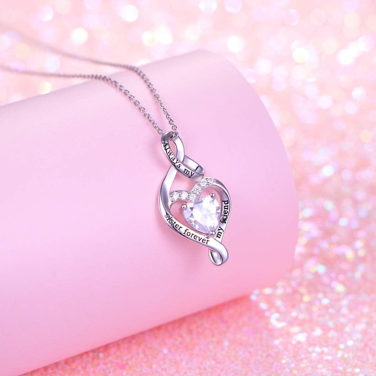 925 Sterling Silver Always My Sister Daughter Mother Forever My Friend Love Heart Sister Necklace for Women Sister Mother Gift A-Sister Necklace One Heart