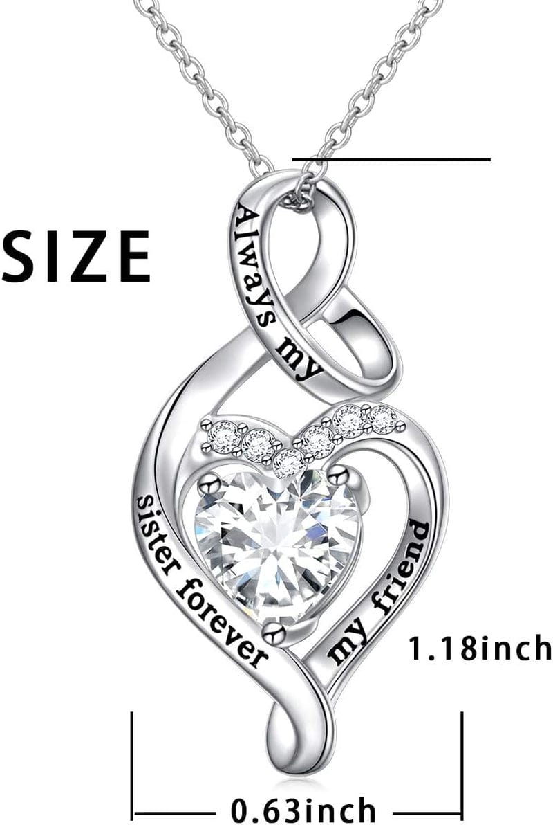 925 Sterling Silver Always My Sister Daughter Mother Forever My Friend Love Heart Sister Necklace for Women Sister Mother Gift A-Sister Necklace One Heart