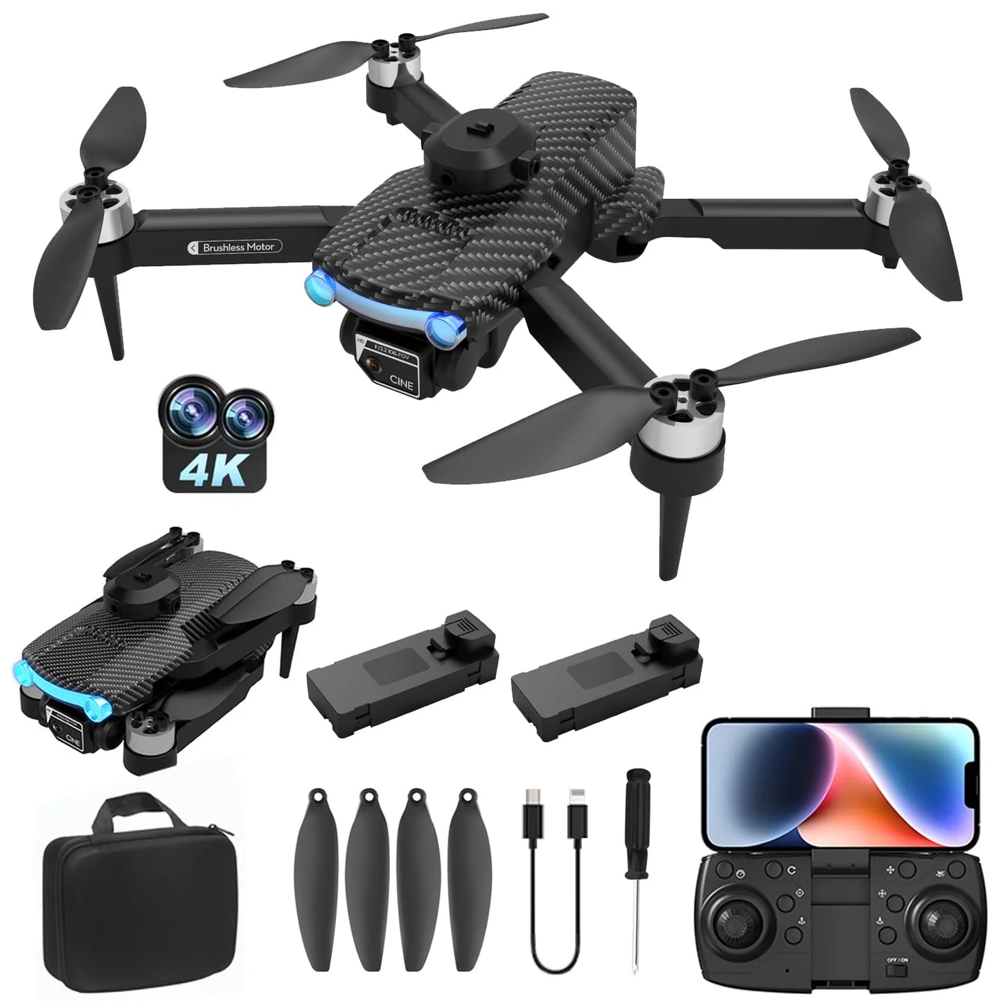 Drone with 4K HD Dual Camera for Kids Adults, Wifi FPV RC Quadcopter with One Key Start, Headless Mode, Foldable Mini Drone Toys Gifts for Kids Beginners