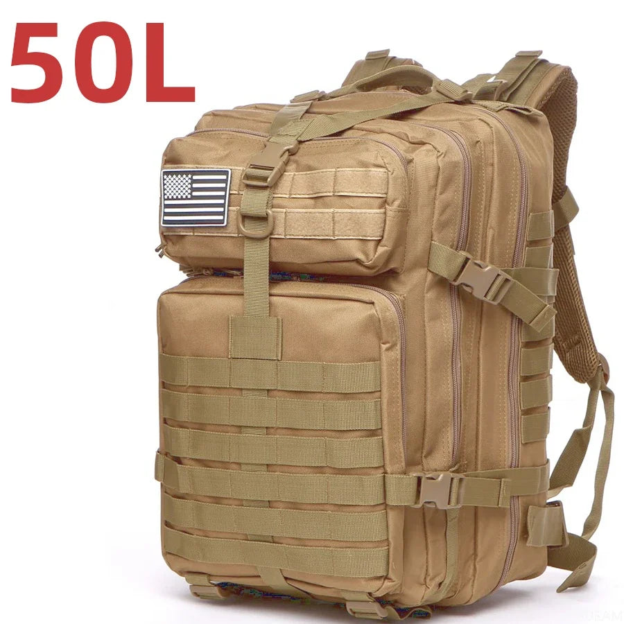 Military Tactical Backpack – 25L & 50L Waterproof Molle Rucksack 50L (Khaki)