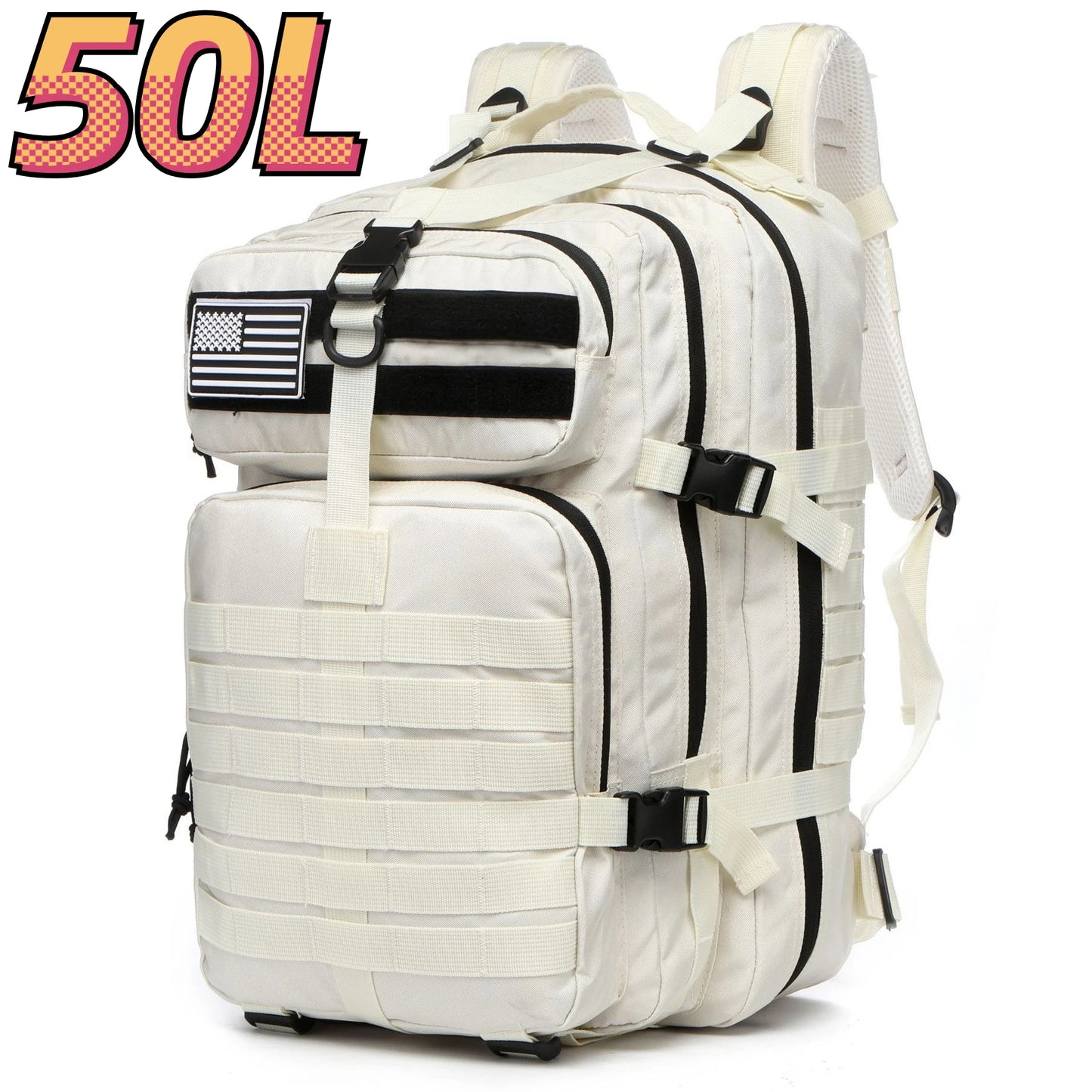 Military Tactical Backpack – 25L & 50L Waterproof Molle Rucksack 50L (White)