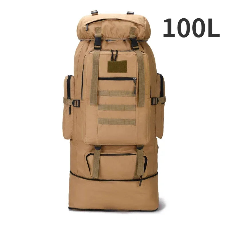 80L/100L Tactical Backpack – Built for Survival, Travel & Heavy-Duty Carry Khaki (100L)