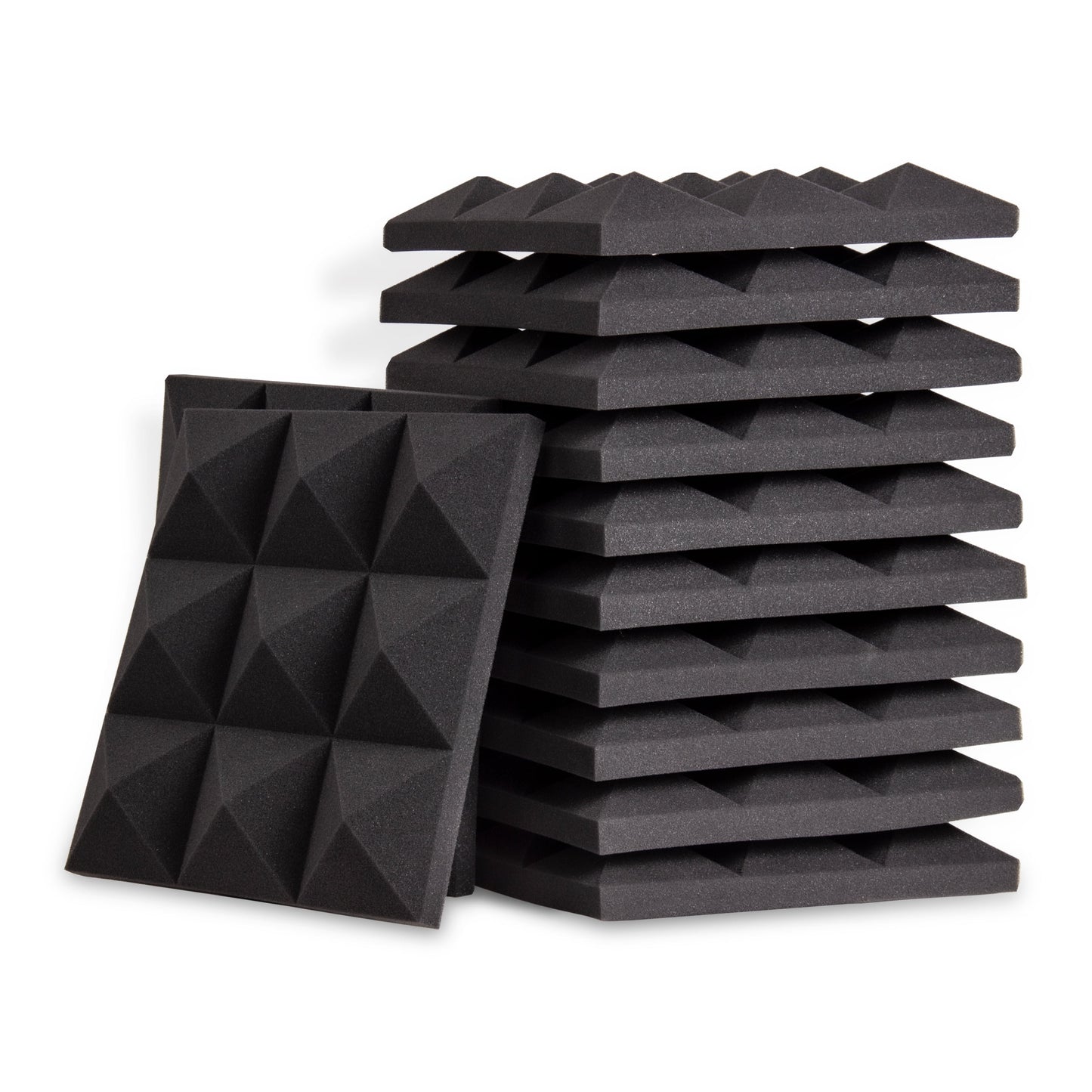 Acoustic Foam Panels, Pyramid Studio Wedge Tiles, 12" H, Black 12 Pack