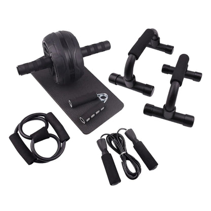 Abs Roller Wheel Indoor Fitness Equipment Set Home Gym Workout Chest Expander Black Black