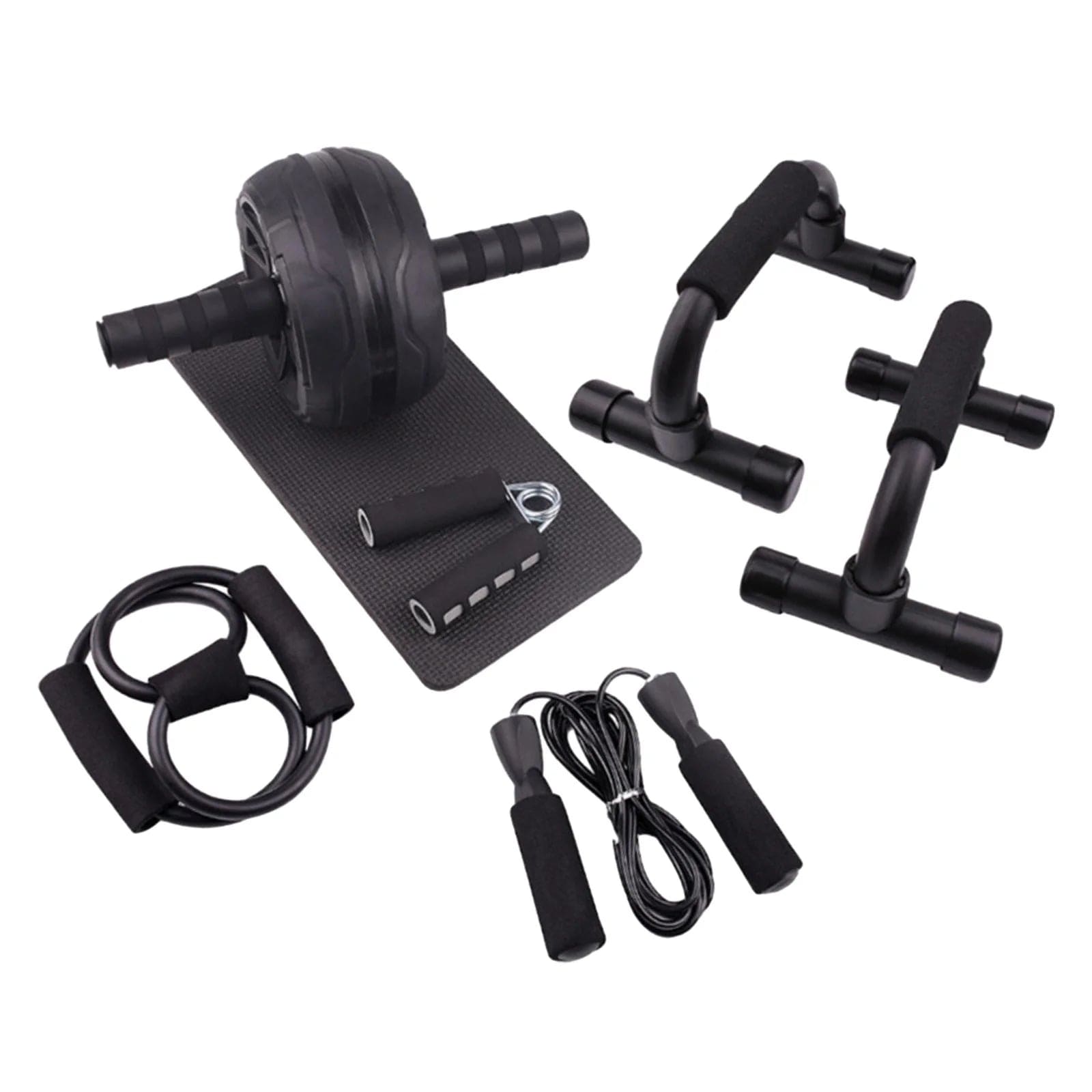 Abs Roller Wheel Indoor Fitness Equipment Set Home Gym Workout Chest Expander Black Black