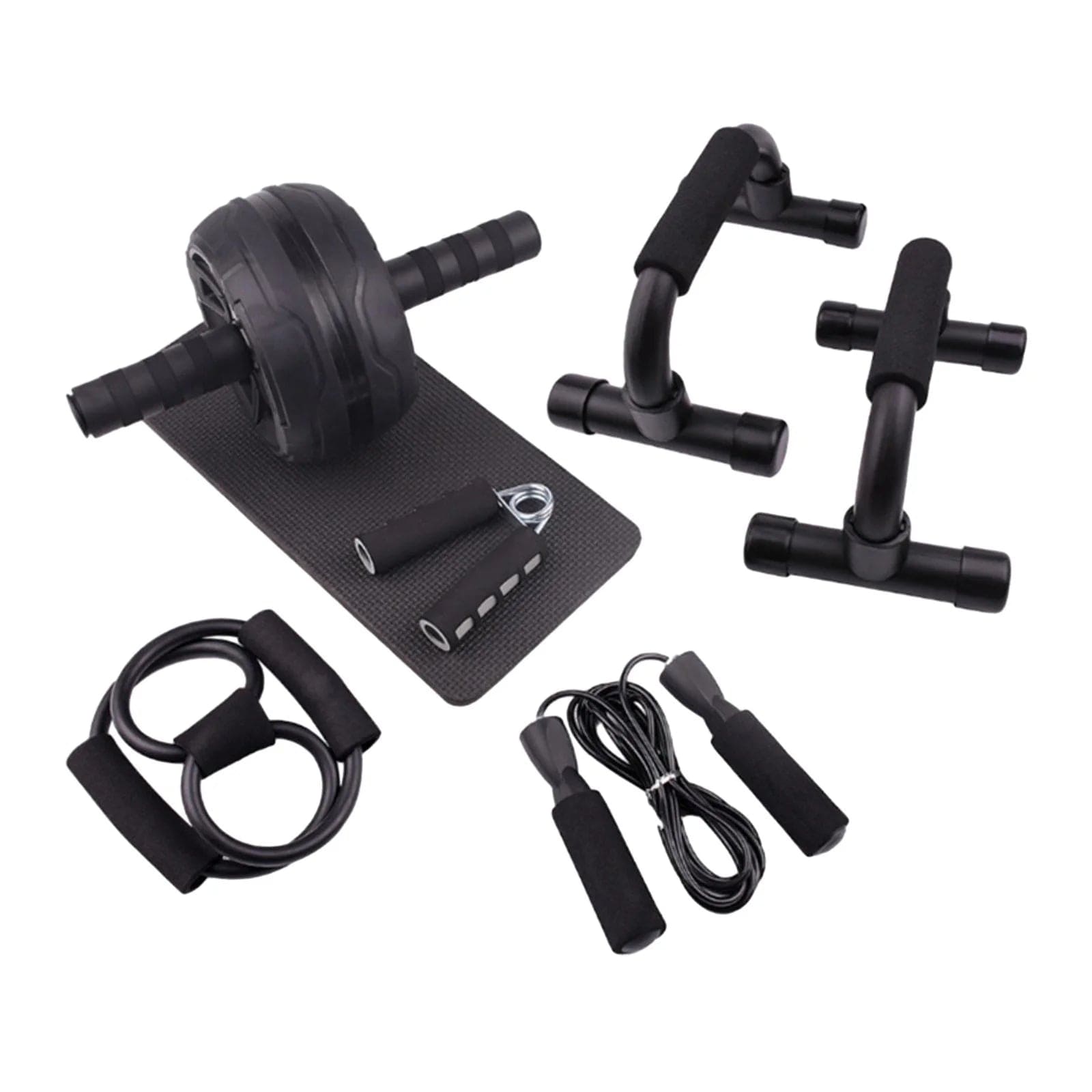 Abs Roller Wheel Indoor Fitness Equipment Set Home Gym Workout Chest Expander Black Black