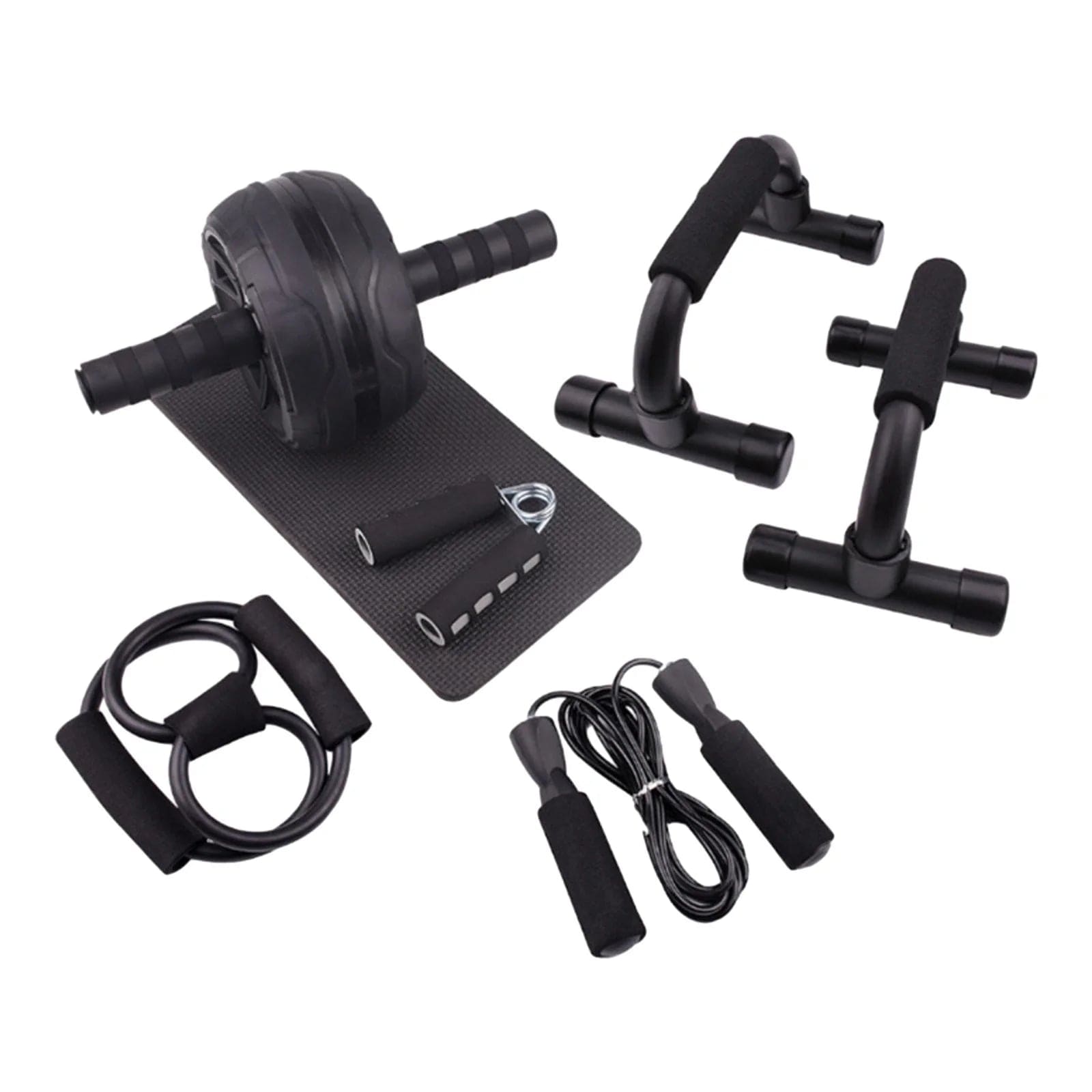 Abs Roller Wheel Indoor Fitness Equipment Set Home Gym Workout Chest Expander Black Black