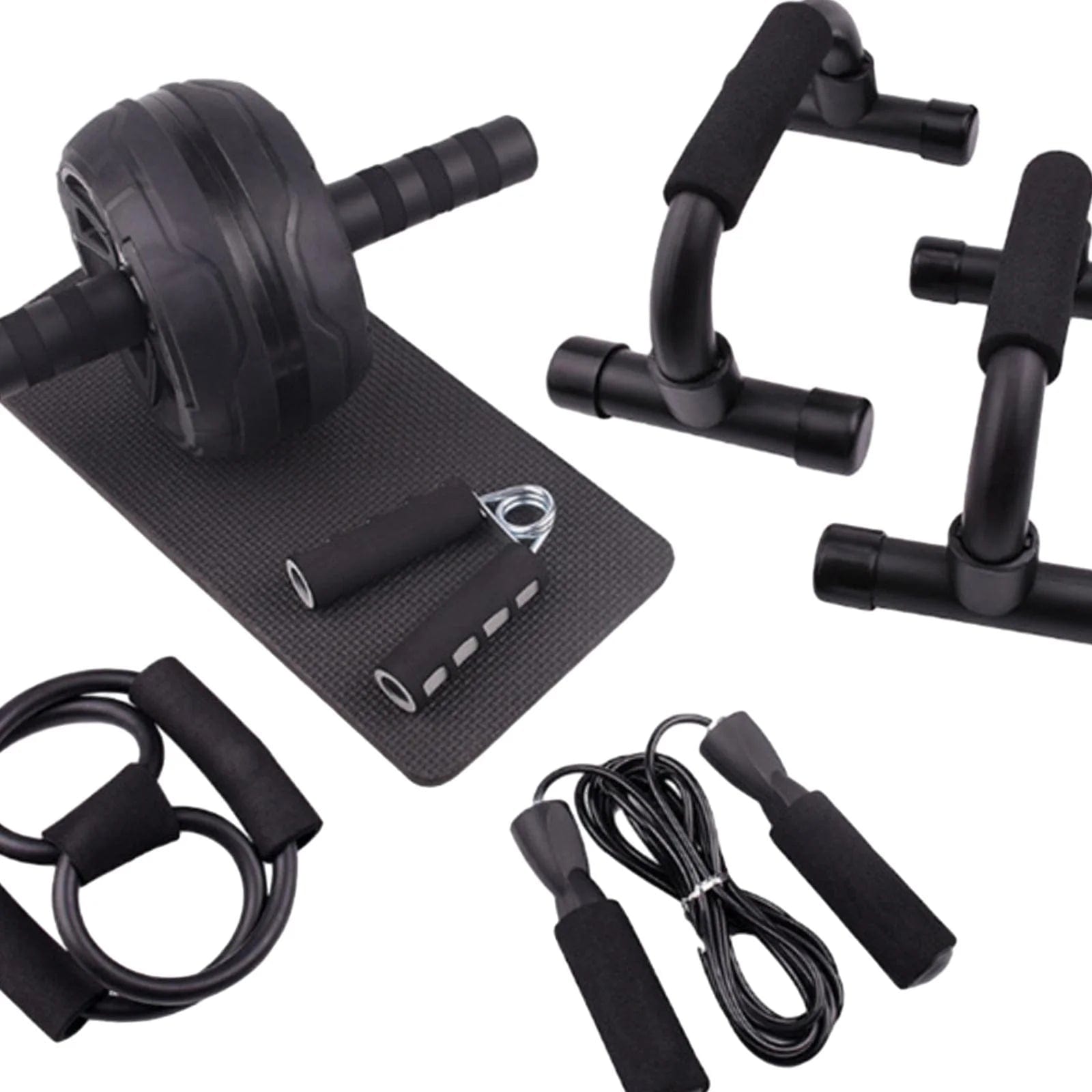 Abs Roller Wheel Indoor Fitness Equipment Set Home Gym Workout Chest Expander Black Black