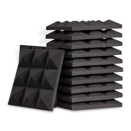 Acoustic Foam Panels, Pyramid Studio Wedge Tiles, 12" H, Black 12 Pack 12 / Pyramid / Black (Pyramid)