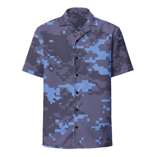 Blue Camo Unisex Military Button Shirt