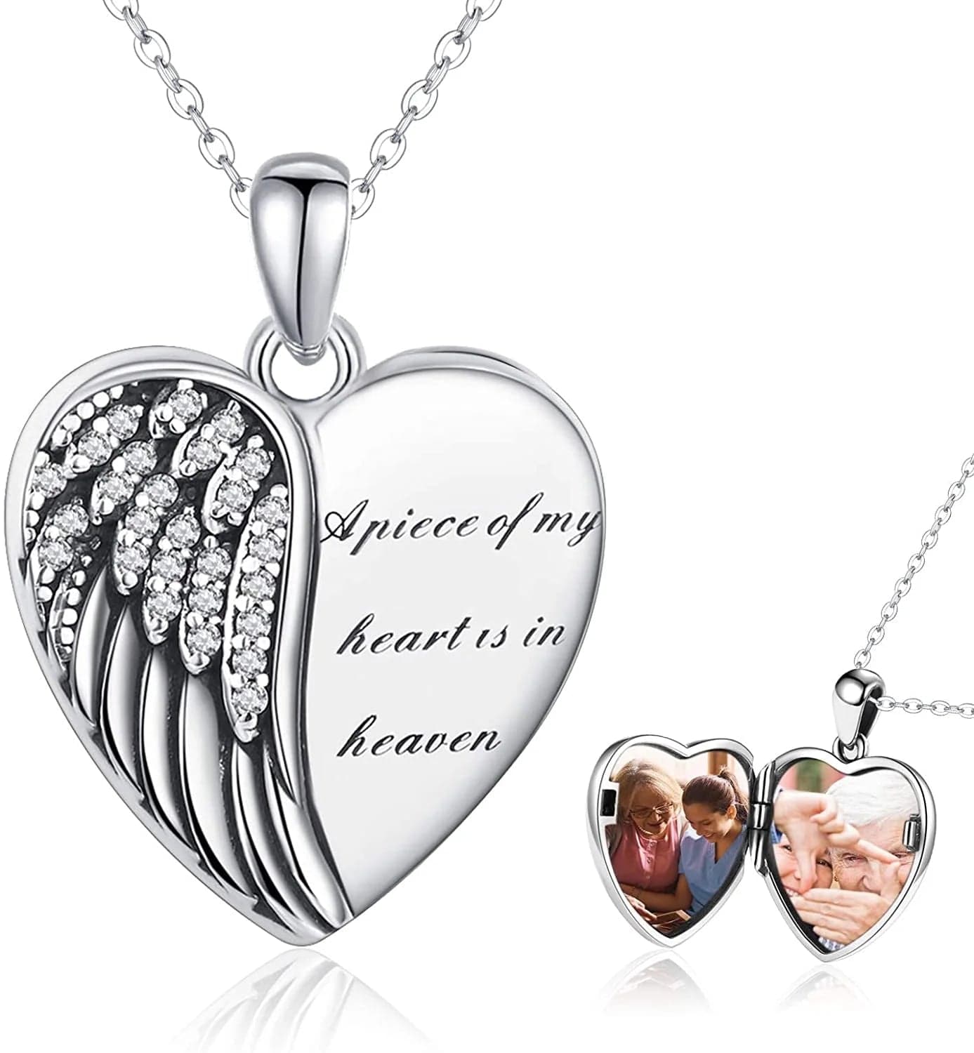 Angel Wings Locket Necklace 925 Sterling Silver Heart Locket Necklace That Holds Pictures Memorial Necklace Locket Jewelry Gifts for Women Girls