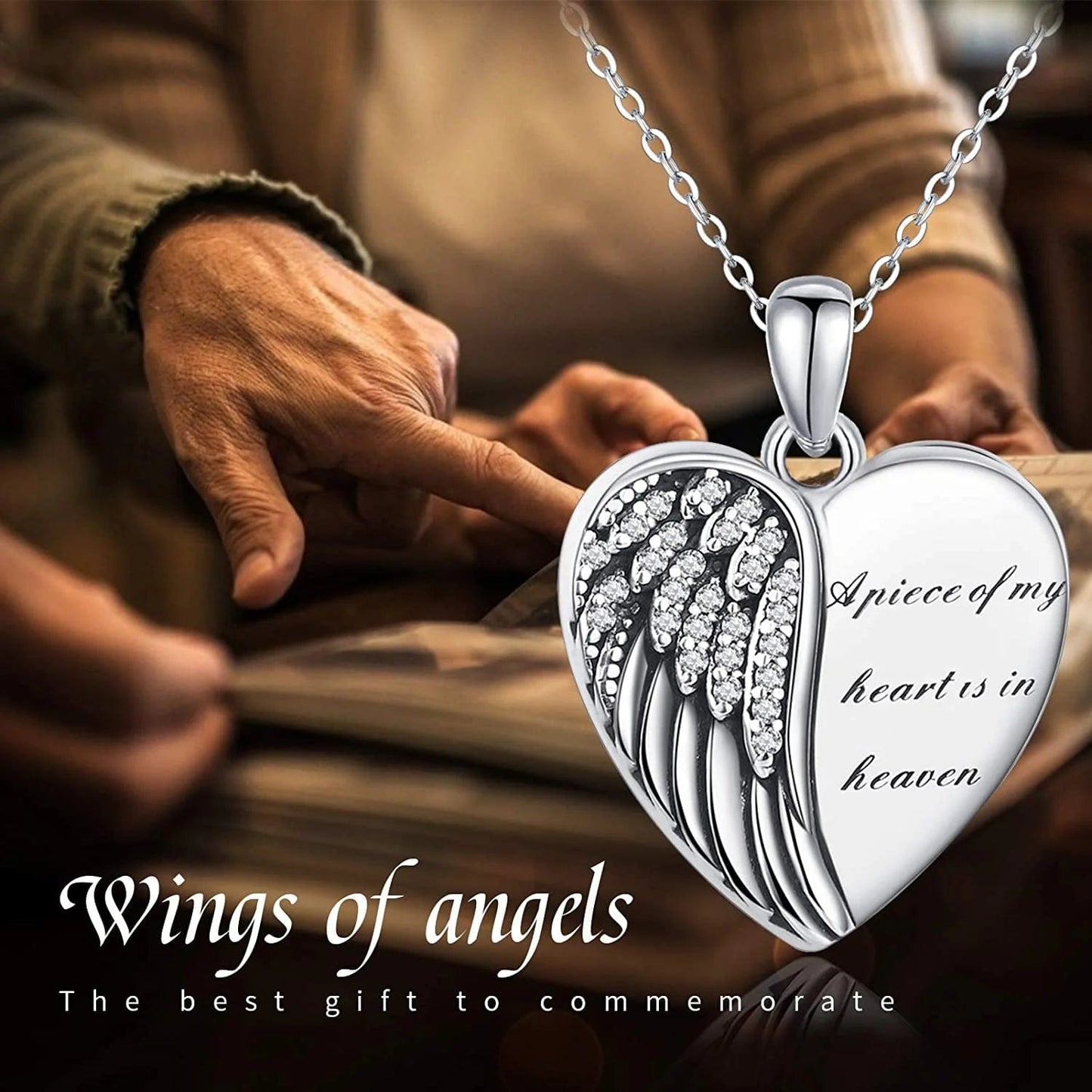 Angel Wings Locket Necklace 925 Sterling Silver Heart Locket Necklace That Holds Pictures Memorial Necklace Locket Jewelry Gifts for Women Girls