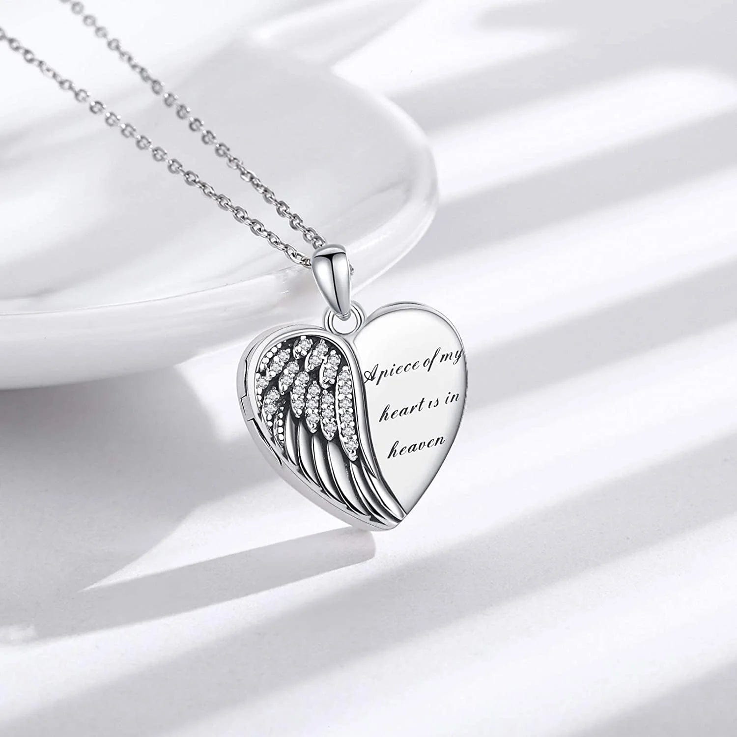 Angel Wings Locket Necklace 925 Sterling Silver Heart Locket Necklace That Holds Pictures Memorial Necklace Locket Jewelry Gifts for Women Girls