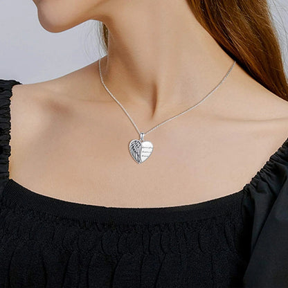 Angel Wings Locket Necklace 925 Sterling Silver Heart Locket Necklace That Holds Pictures Memorial Necklace Locket Jewelry Gifts for Women Girls