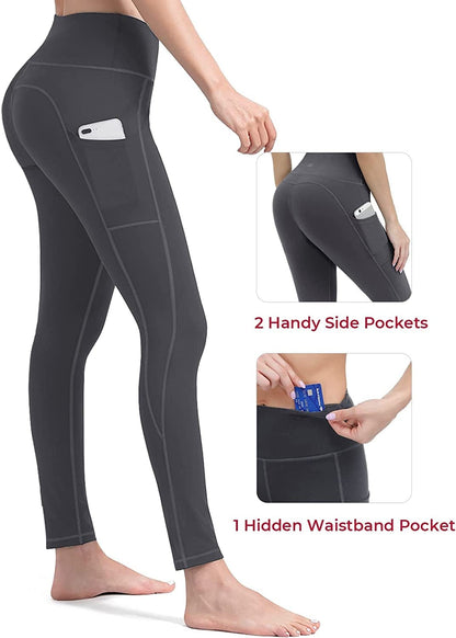 Anti-Nail Leggings for Women, Non-See-Through Yoga Pants with Phone Pockets, Tummy Control Full-Length/Capri Tights 2 Pairs Pants-Black+Gray / X-Small