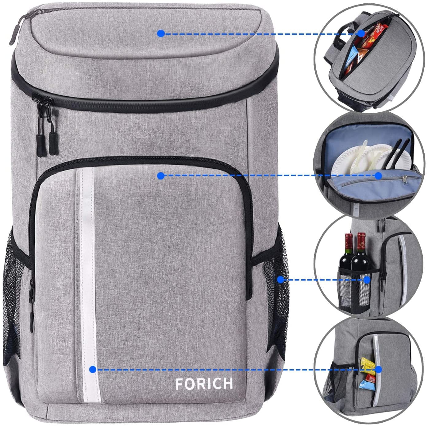 Backpack Cooler Leakproof Insulated Waterproof Backpack Cooler Bag, Lightweight Soft Beach Cooler Backpack for Men Women to Work Lunch Picnics Camping Hiking, 30 Cans Grey