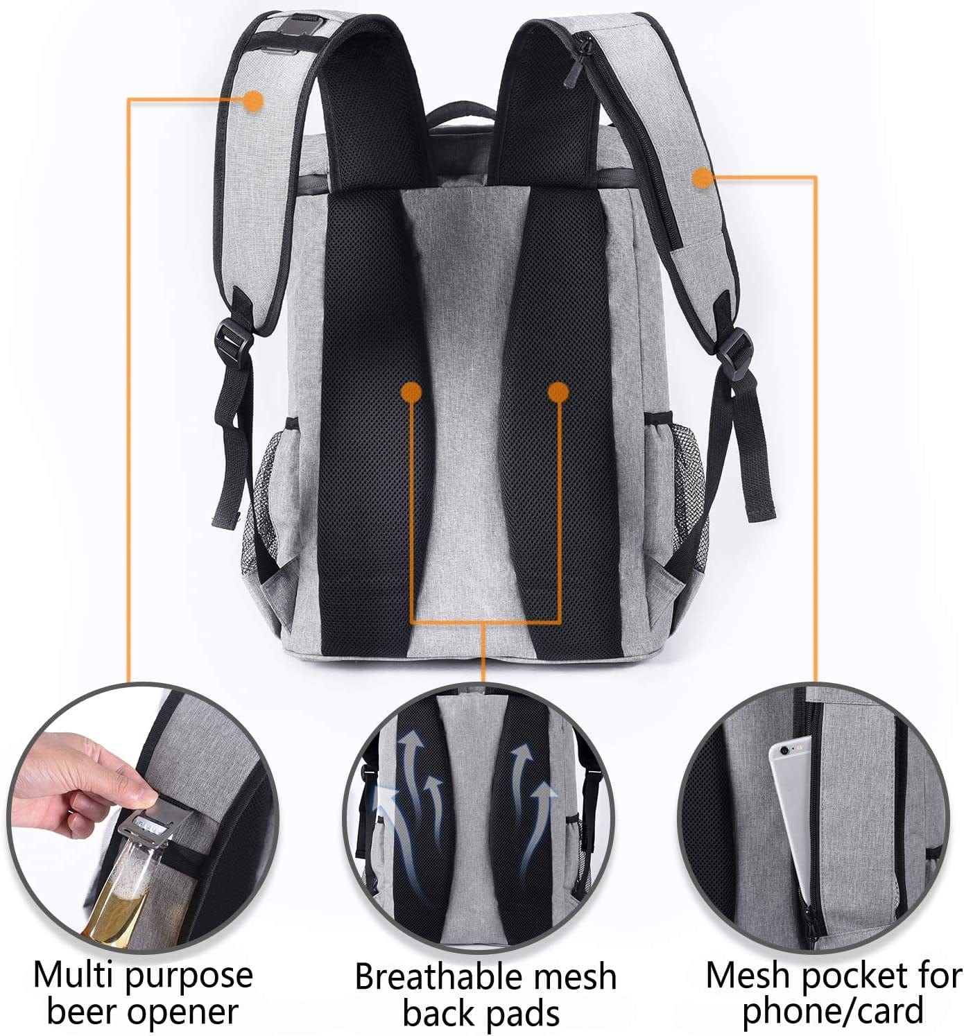 Backpack Cooler Leakproof Insulated Waterproof Backpack Cooler Bag, Lightweight Soft Beach Cooler Backpack for Men Women to Work Lunch Picnics Camping Hiking, 30 Cans Grey