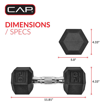 Barbell, 20Lb Coated Rubber Hex Dumbbell, Pair 20Lb Pair