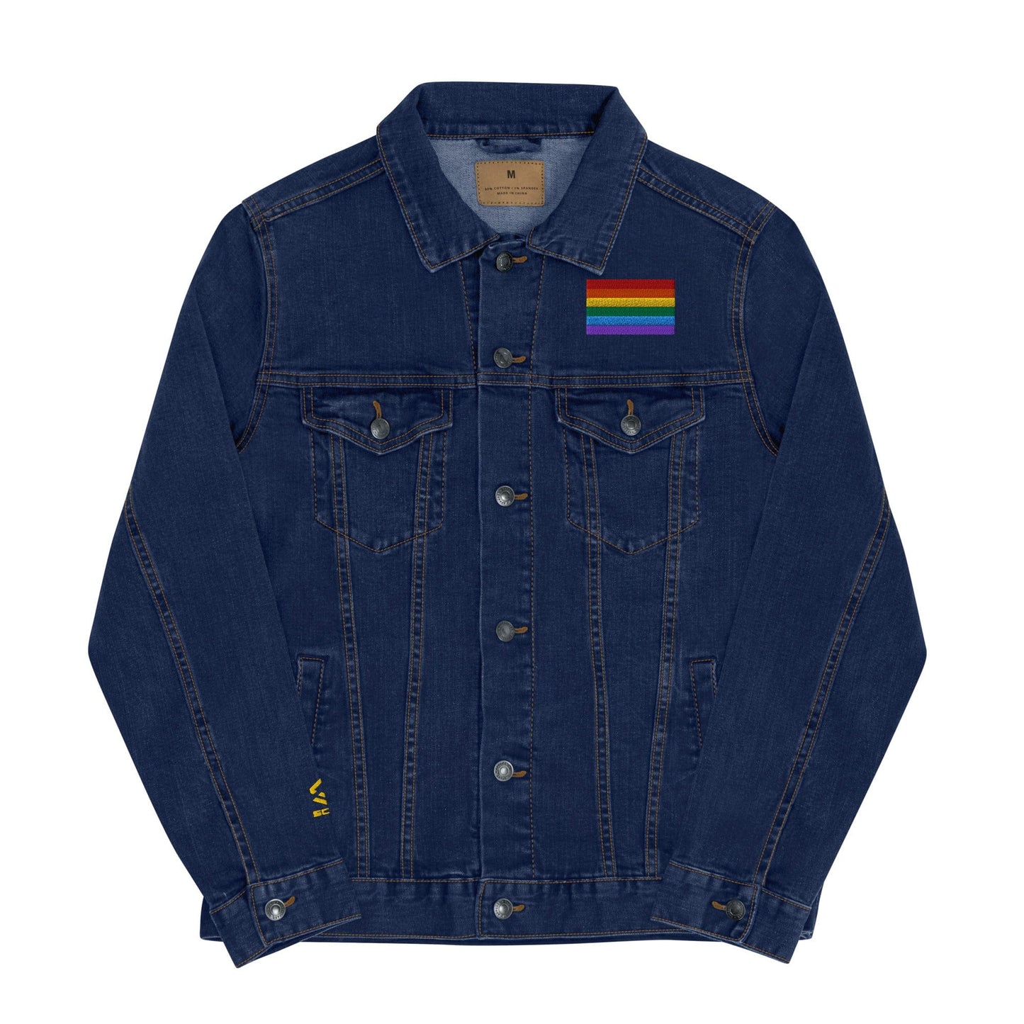 Be Proud Rainbow Flag Unisex Denim Jacket | LGBTQ+ Pride Jacket | Rainbow Flag Apparel | Inclusive Fashion Classic Denim / S