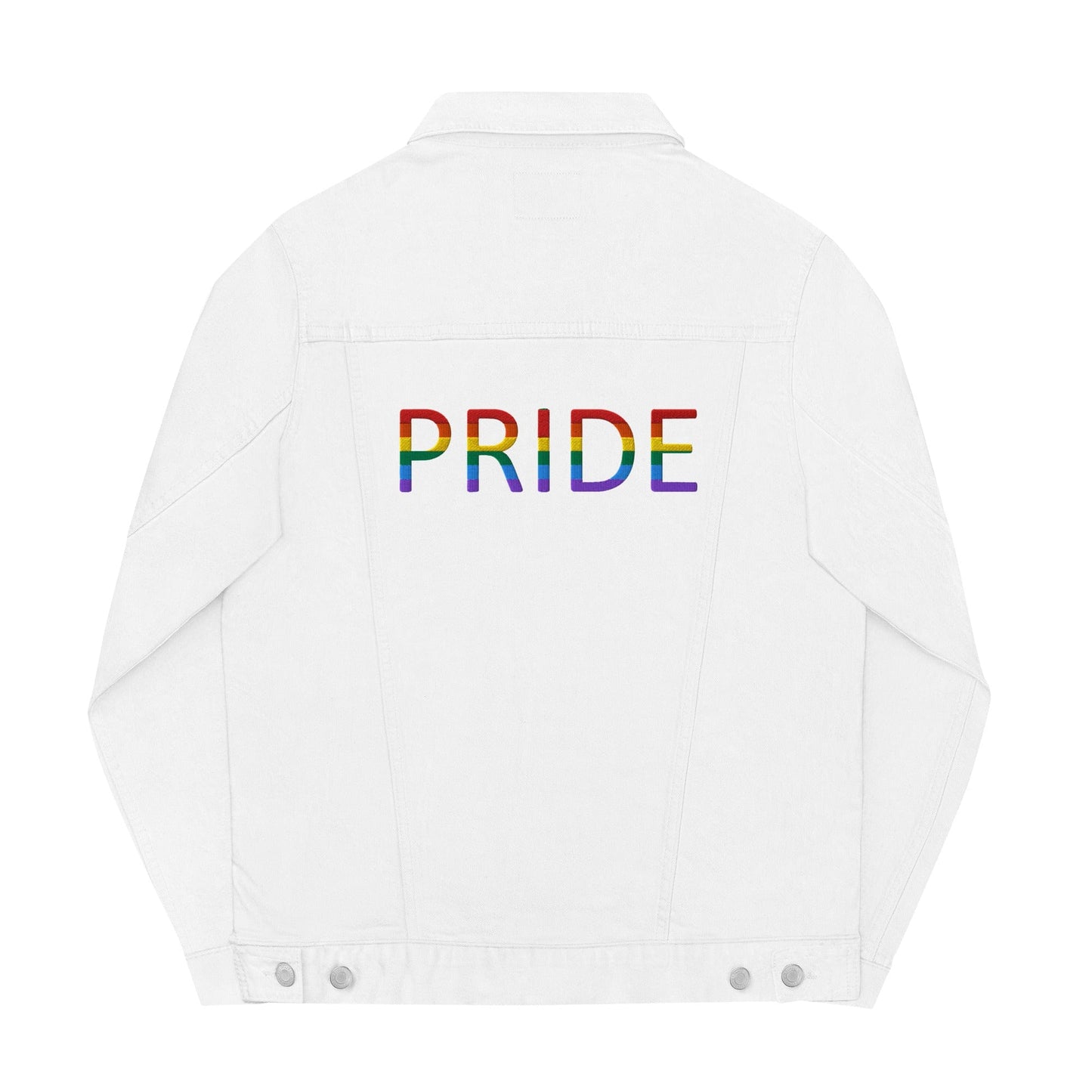 Be Proud Rainbow Flag Unisex Denim Jacket | LGBTQ+ Pride Jacket | Rainbow Flag Apparel | Inclusive Fashion