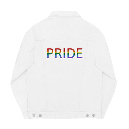 Be Proud Rainbow Flag Unisex Denim Jacket | LGBTQ+ Pride Jacket | Rainbow Flag Apparel | Inclusive Fashion