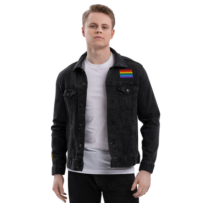 Be Proud Rainbow Flag Unisex Denim Jacket | LGBTQ+ Pride Jacket | Rainbow Flag Apparel | Inclusive Fashion