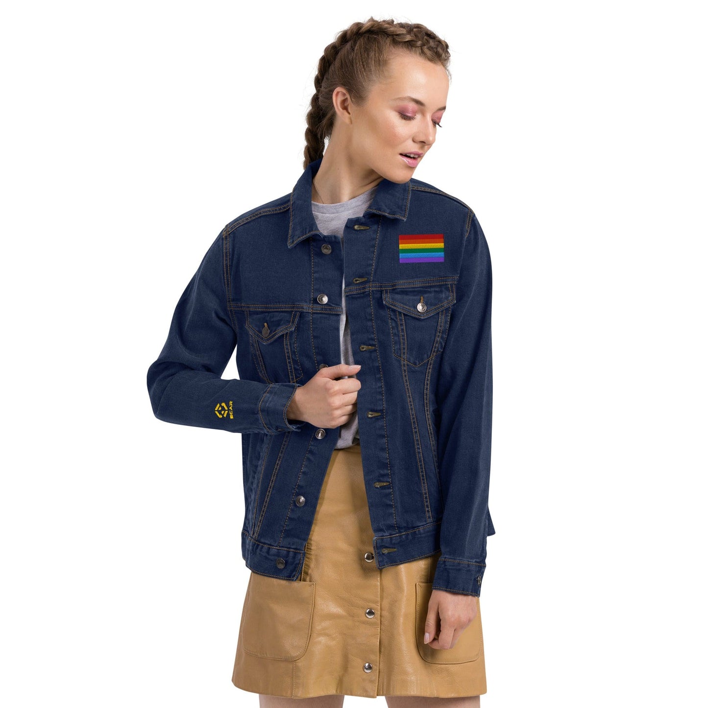 Be Proud Rainbow Flag Unisex Denim Jacket | LGBTQ+ Pride Jacket | Rainbow Flag Apparel | Inclusive Fashion