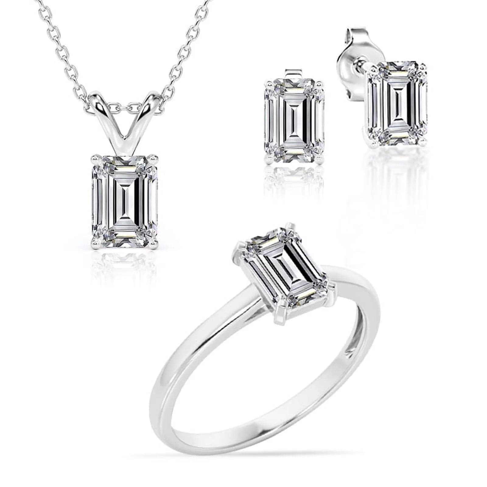 Beautiful Gift Set of 3 Carat Moissanite with Ring, Earrings & Pendant Emerald / 6