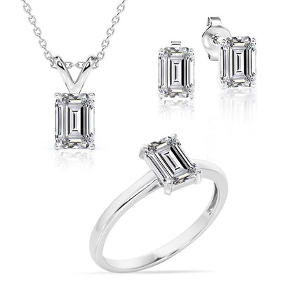 Beautiful Gift Set of 3 Carat Moissanite with Ring, Earrings & Pendant Emerald / 6