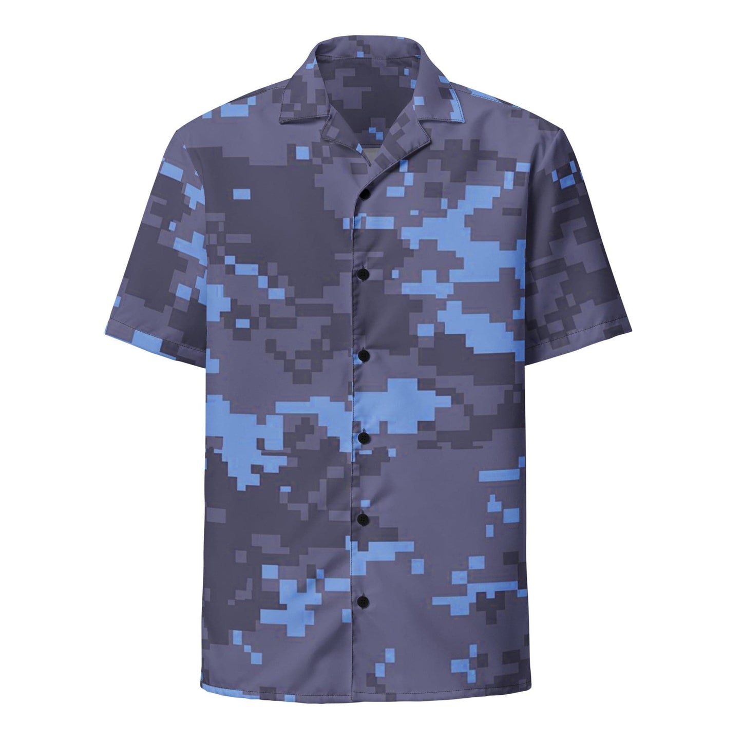 Blue Camo Unisex Military Button Shirt 2XS