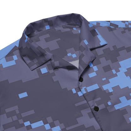 Blue Camo Unisex Military Button Shirt