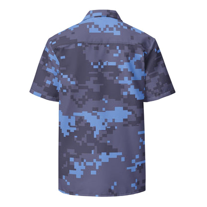 Blue Camo Unisex Military Button Shirt