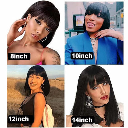 Bob Wigs with Bangs Brazilian Straight Human Hair Wigs Machine Made Bob Wig for Black Women None Lace Front Wigs Natural Color (8 Inch) 8" / Natural Black