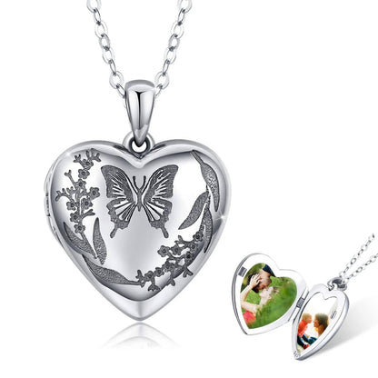 Butterfly Locket Necklace 925 Sterling Silver Heart Locket Necklace That Holds Pictures Memorial Necklace Locket Jewelry Gifts for Women Girls