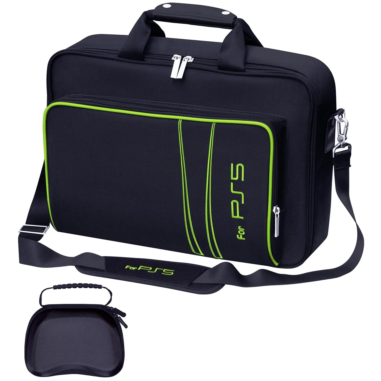 Carrying Case for PS5, Bag for Ps5,Bag for PS5 Accessories,Included Gamepad Controller Protective Box(Black-Green) Black-Green