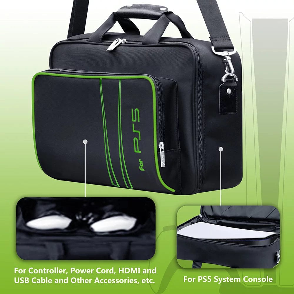 Carrying Case for PS5, Bag for Ps5,Bag for PS5 Accessories,Included Gamepad Controller Protective Box(Black-Green) Black-Green