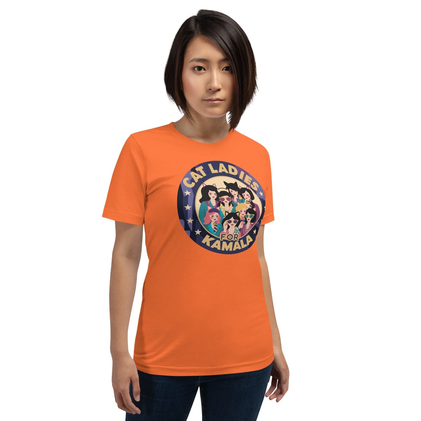 Cat Ladies For Kamala T-shirt, President Kamala Harris 2024, Madam President Kamala Harris Orange / XS