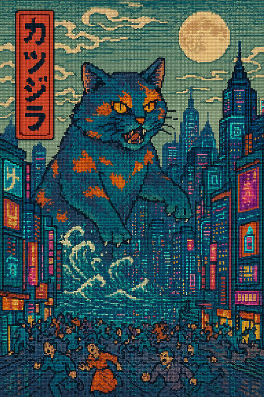 Catzilla a Purr-fectly Hilarious Monster - Art Print