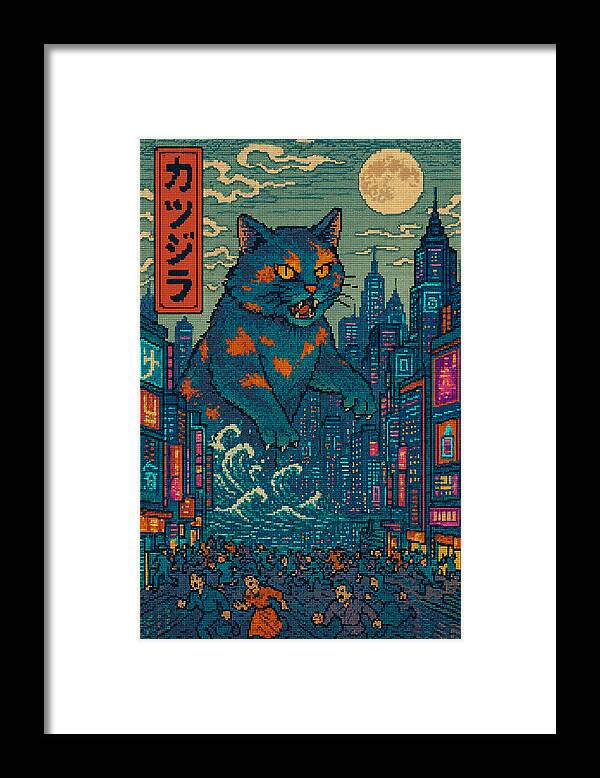 Catzilla a Purr-fectly Hilarious Monster - Framed Print