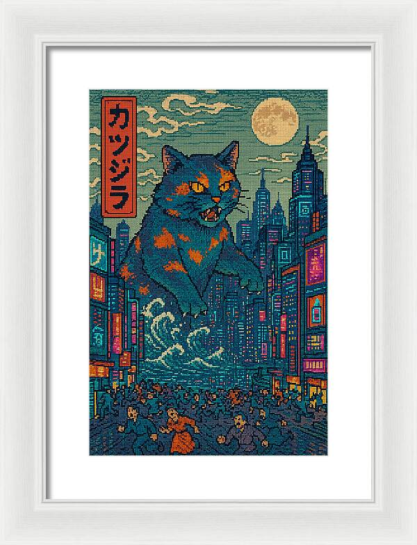 Catzilla a Purr-fectly Hilarious Monster - Framed Print