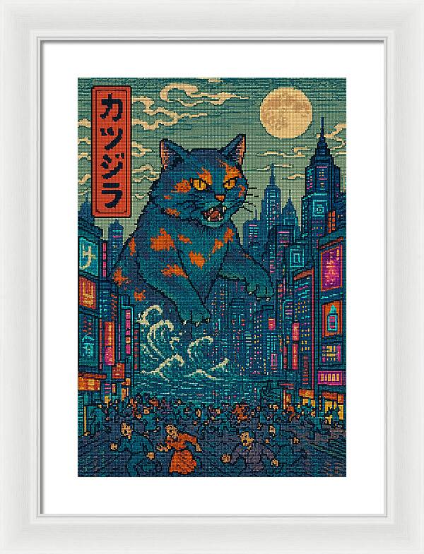 Catzilla a Purr-fectly Hilarious Monster - Framed Print