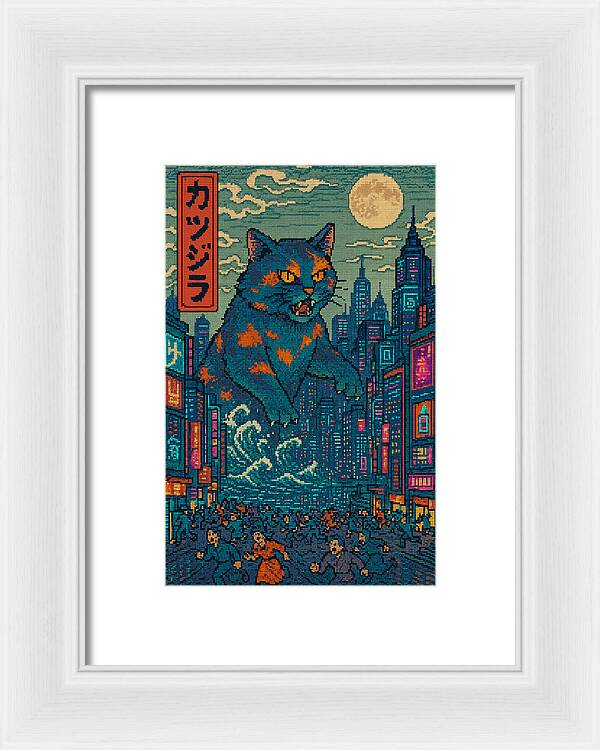 Catzilla a Purr-fectly Hilarious Monster - Framed Print