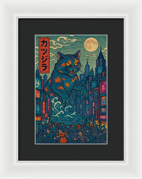 Catzilla a Purr-fectly Hilarious Monster - Framed Print