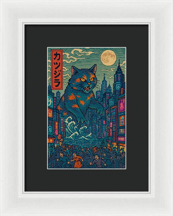 Catzilla a Purr-fectly Hilarious Monster - Framed Print