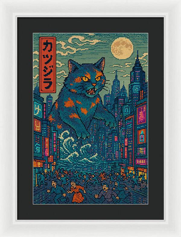 Catzilla a Purr-fectly Hilarious Monster - Framed Print