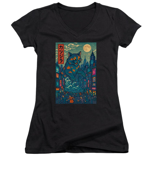 Catzilla a Purr-fectly Hilarious Monster - Women's V-Neck