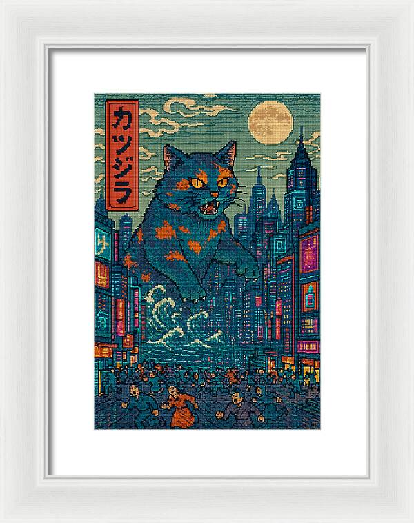 Catzilla a Purr-fectly Hilarious Monster - Framed Print